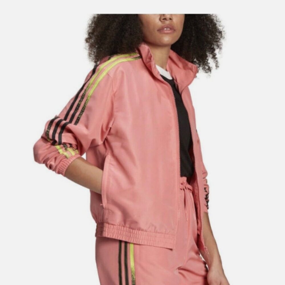 Adidas Women's Fakten Hazy Rose/Acid Yellow/Black Track Jacket Medium GN4395 NEW